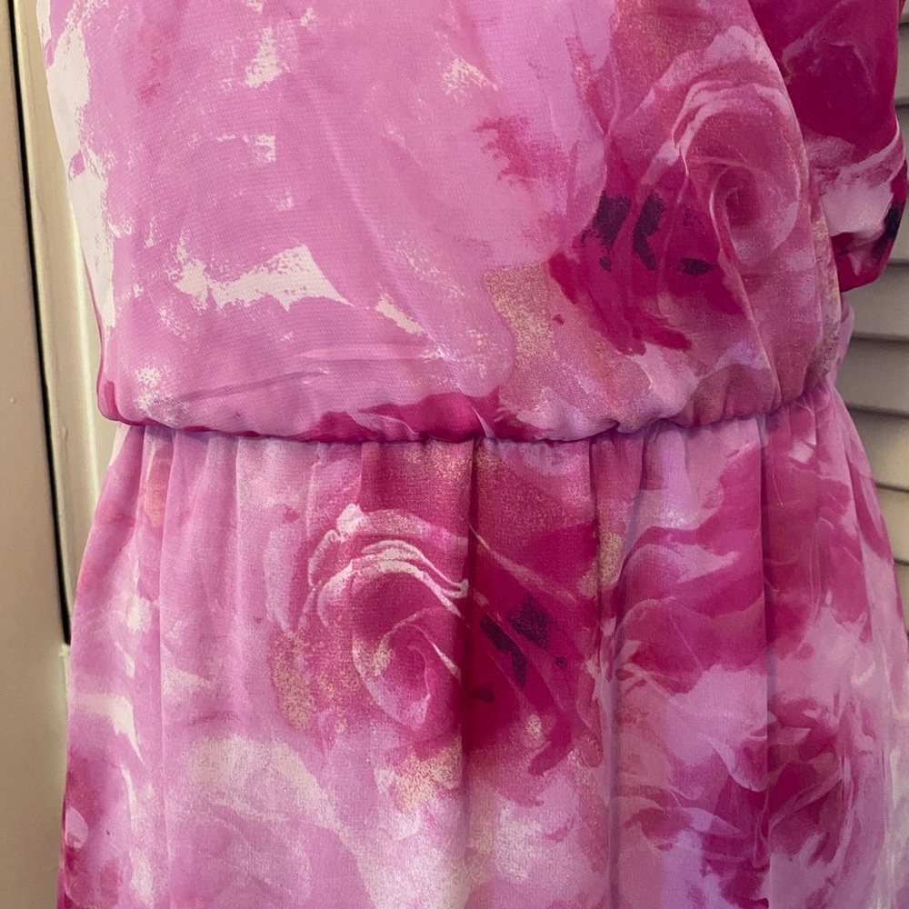 karin stevens Pink Rose Print V-Neck Maxi Dress- Size 10 - Picture 5 of 9